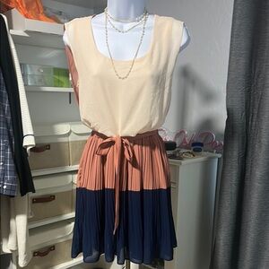 No.041 Charming Charlie Cream and Blue Sleeveless Sundress